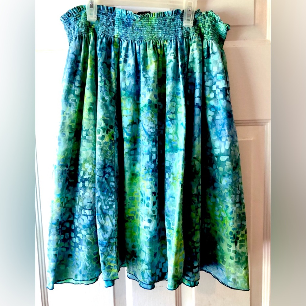 Jones Wear Jeans Aqua Turquoise Blue Lime Green Squares Smocked Waist Skirt XL